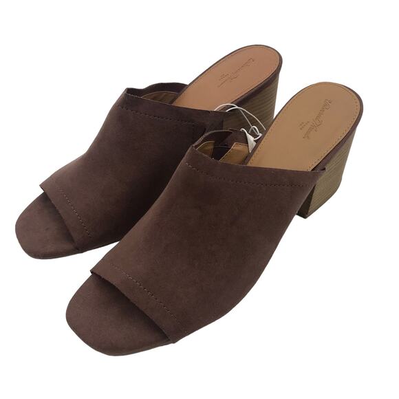 Universal Thread Norelle Sandal Mules 11 Stacked Heel Open Toe Micro Suede Brown - Picture 1 of 11